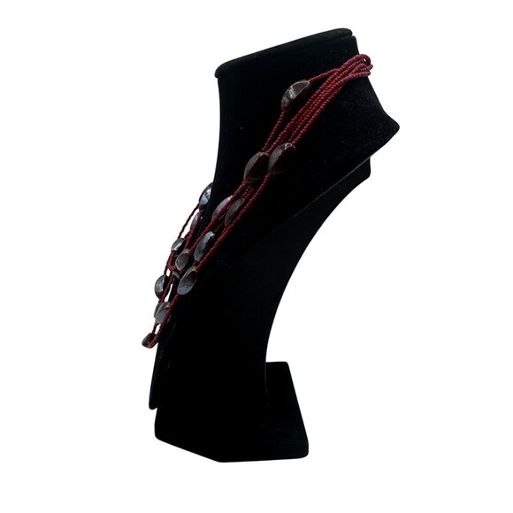 Multi-Strand Red Beaded Necklace with Oval Iridescent Glass Beads - Picture 3 of 8